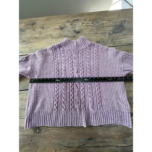 Rachel Zoe Cable Knit Mock Neck Sweater Womens L Lilac Cropped Soft - Picture 5 of 6
